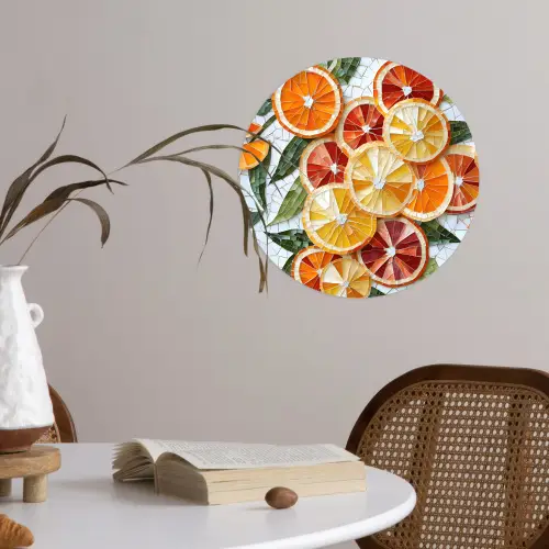 Schijfjes - Fruit - Oranje - Mozaïek Wandcirkel behangsticker klein -sfeer3