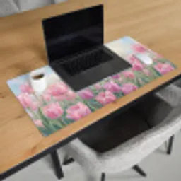 Tulpen - Veld - Lente - Roze Muismat XXL klein -sfeer1
