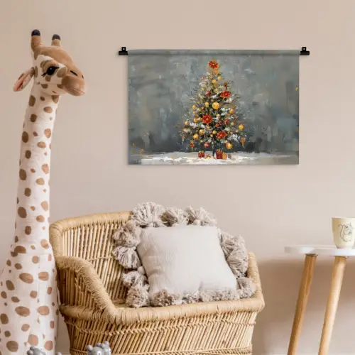 Kerstboom - Cadeaus - Rood - Goud Wandkleed katoen klein -wsfeer5_kind
