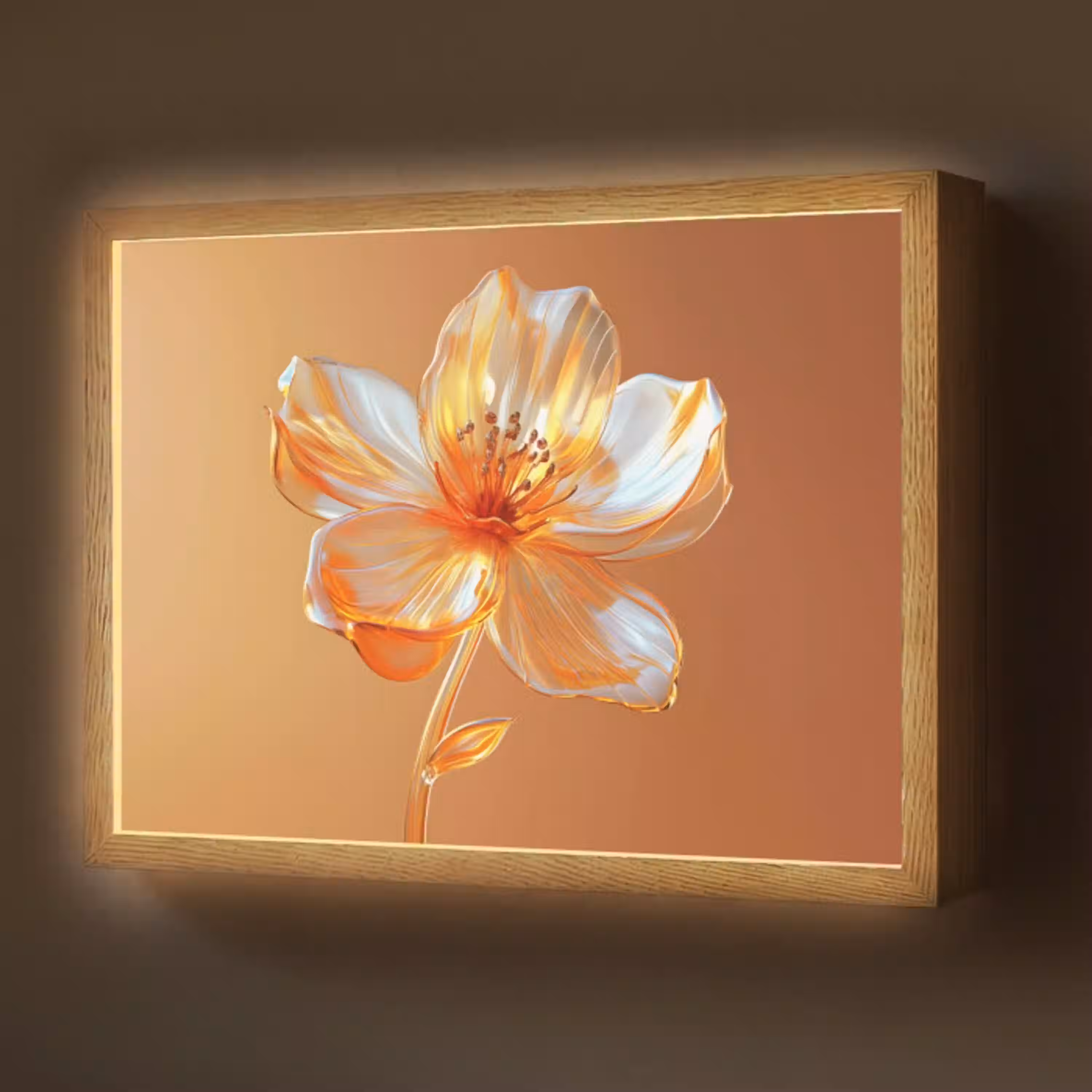 Glazen - Bloem - Oranje Light Box met batterij (Wandlamp) middel -z3d_website