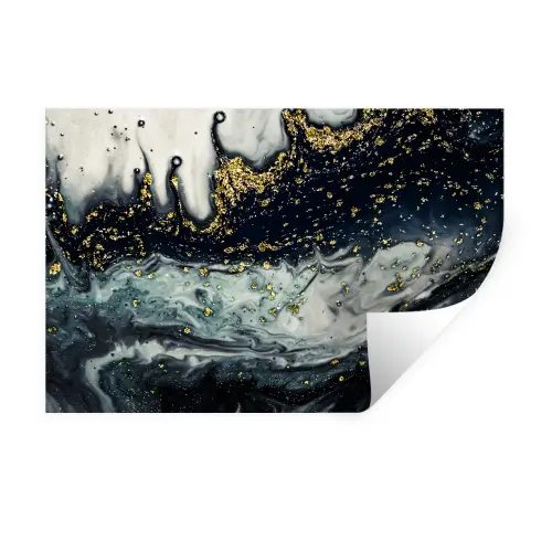Abstracte vormen uit de natuur met witte en gouden en donkere kleuren Muursticker klein -3d