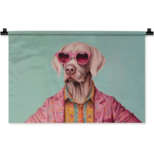 Hond - Overhemd - Bloemen - Bril Wandkleed katoen klein -zz3d
