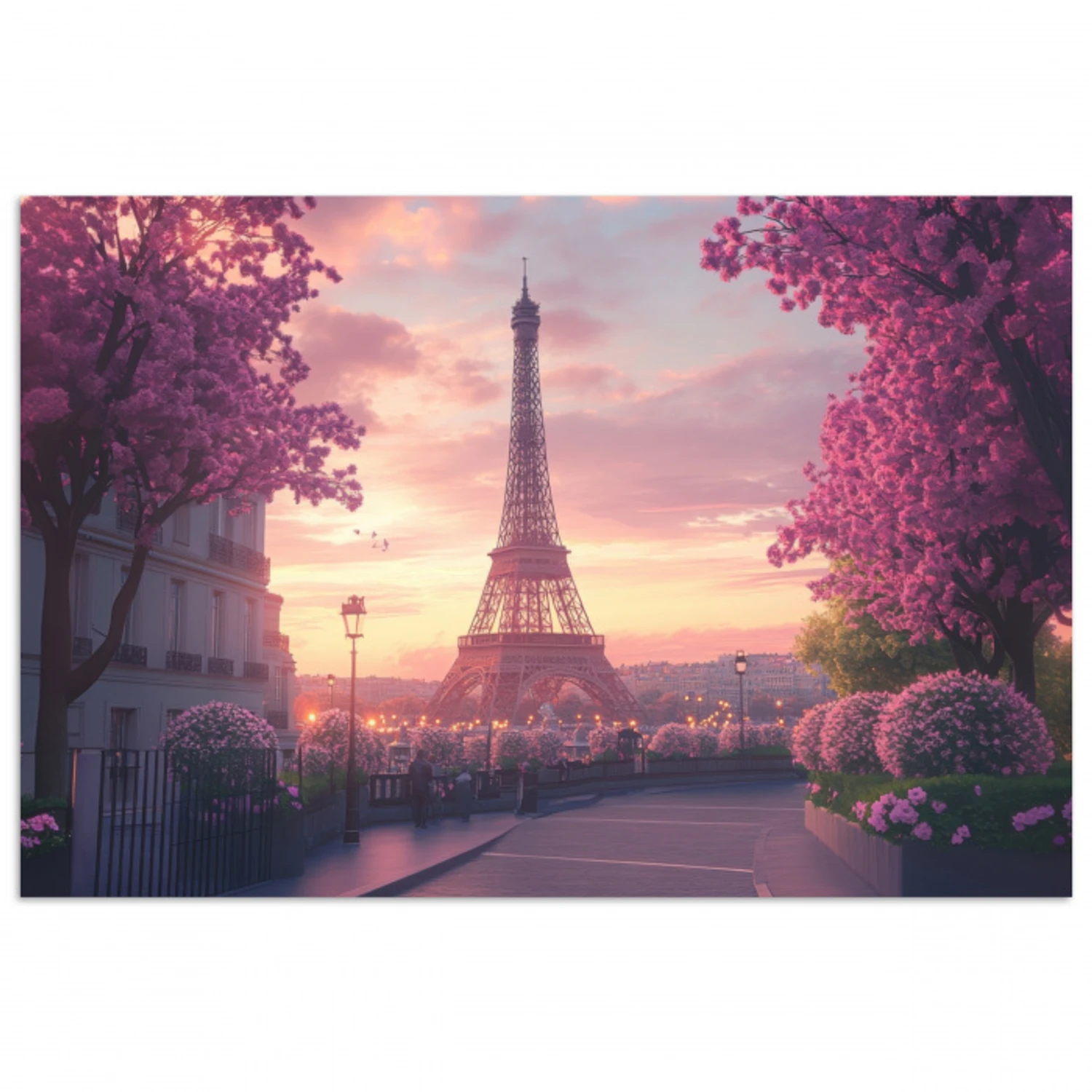 Eiffeltoren - Parijs - Roze poster papier klein -3d