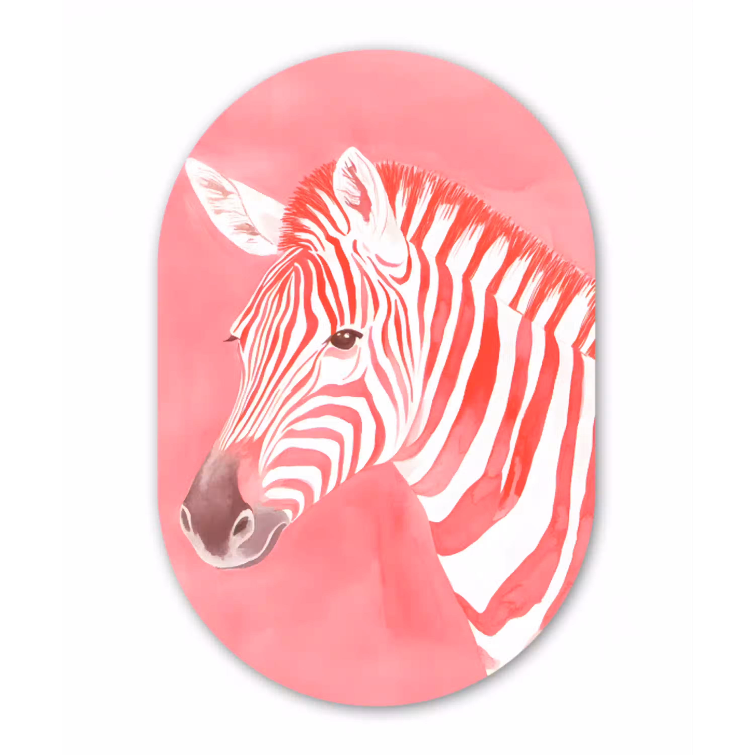 Zebra - Pink - Verf Wandcirkel Ovaal Aluminium middel -3d