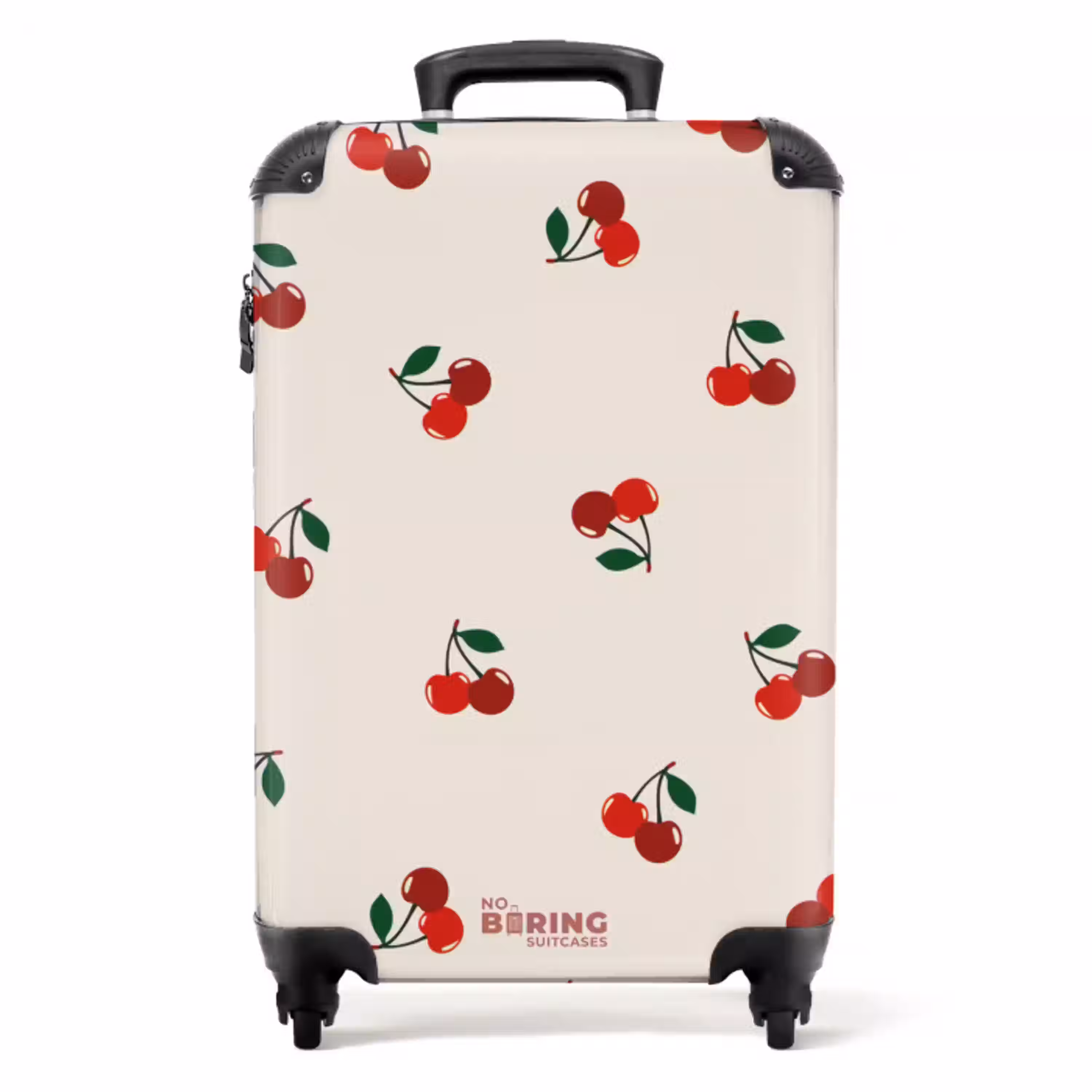 Beige achtergrond met patroon van grote kersen NBS - Handbagage koffer - Unisex middel -productfoto_recht