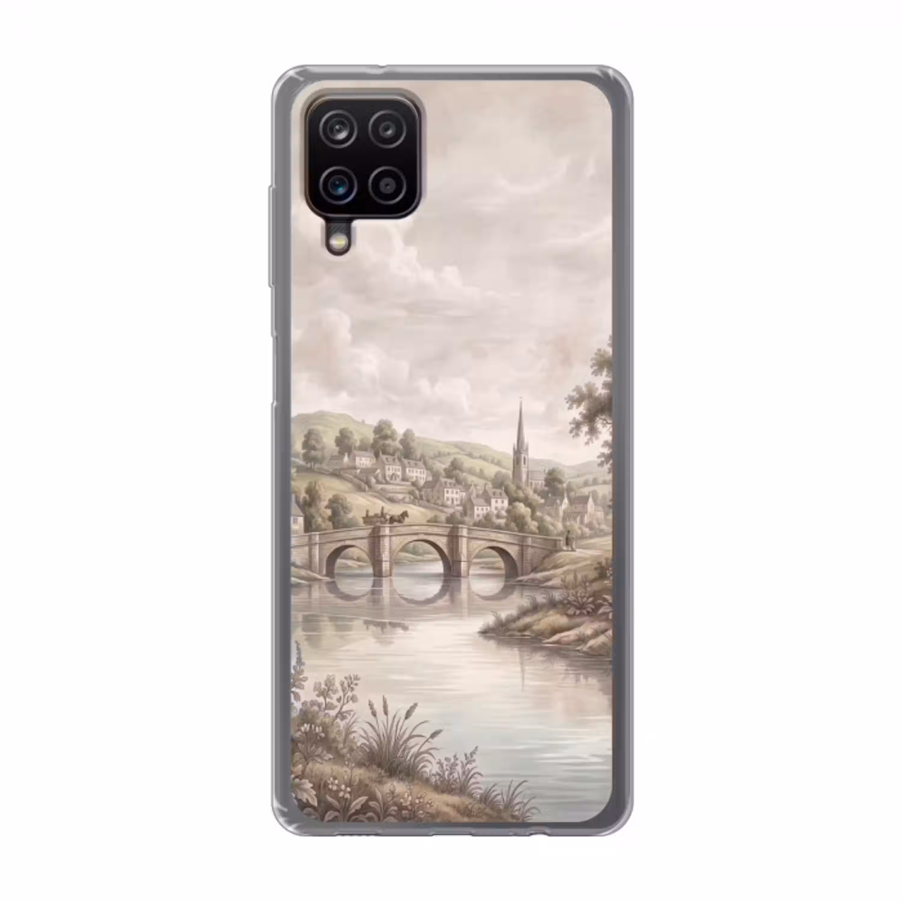 Dorp - Brug - Uitzicht - Groen Telefoonhoesje Samsung Galaxy A12 klein -3d