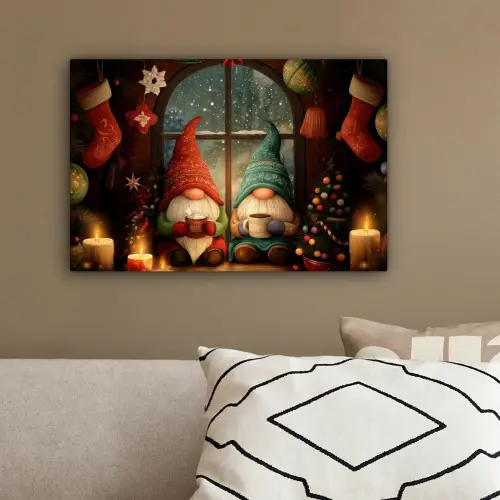 Gnooms - Kerst - Raam - Kleurrijk canvas 2cm klein -sfeer3