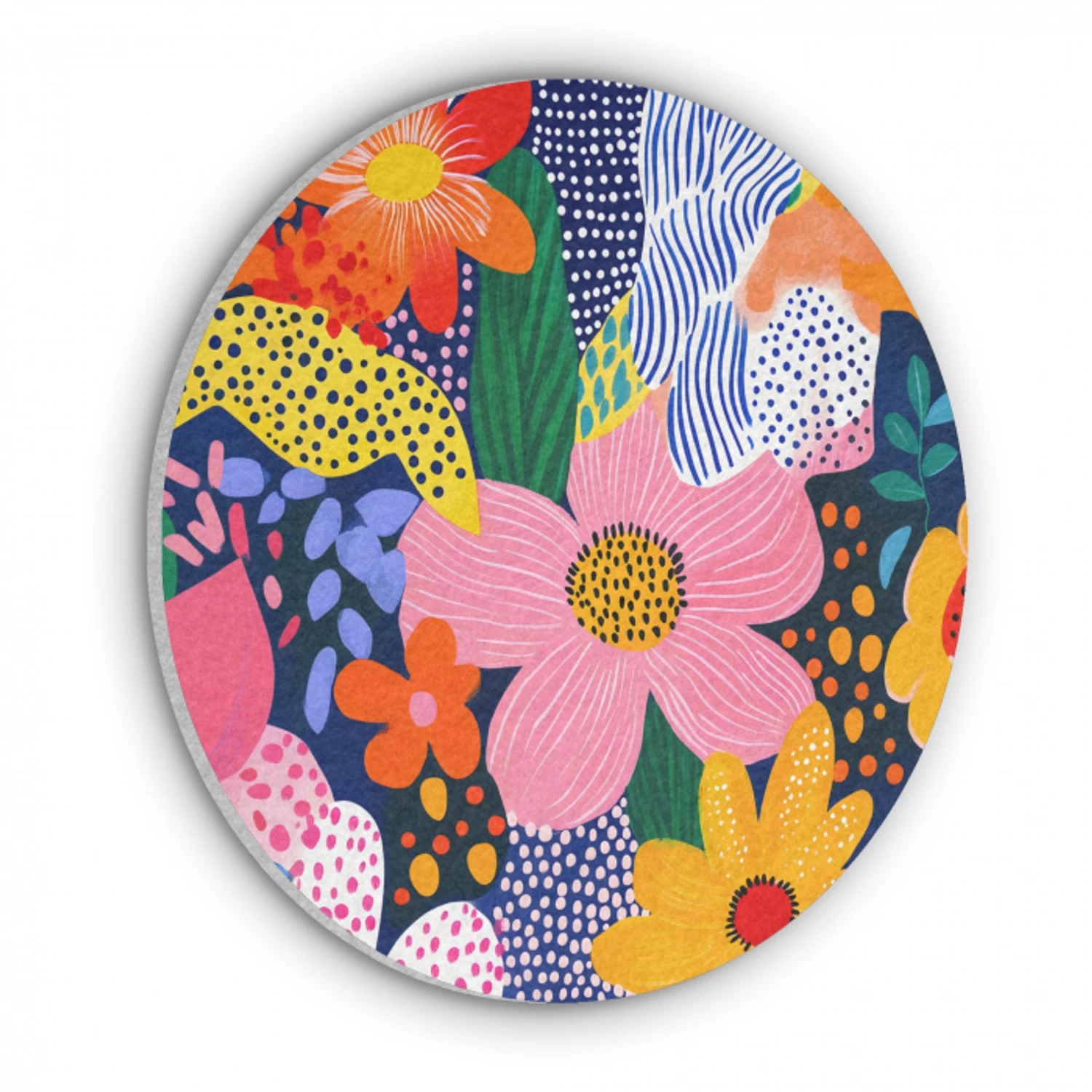 Kleurrijk - Bloemen - Abstract - Stippen Akoestische PET Vilt - Rond klein -3d