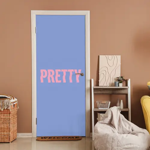 Pretty - Roze - Blauw - Golvend deurposter klein -sfeer1