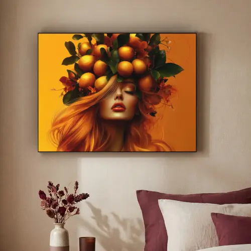 Vrouw - Citroenen - Bloesem - Geel Textielframe zwart klein -sfeer1