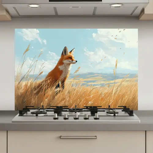 Vos - Gras - Wolken - Oranje keuken achterwand spatscherm klein -3d_website