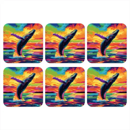 Zonsondergang - Walvis - Geschilderd - Kleurrijk onderzetter kurk middel -3d