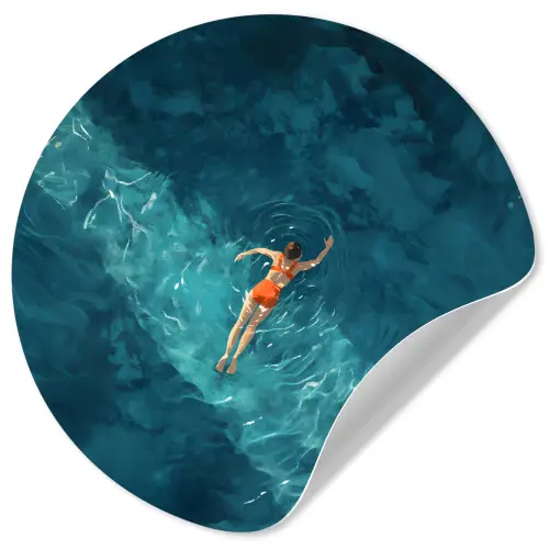 Vrouw - Water - Bikini - Oranje Wandcirkel behangsticker klein -3d