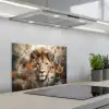 Leeuw - Wilde dieren - Planten - Natuur - Bloemen keuken achterwand spatscherm klein -3d_schuin