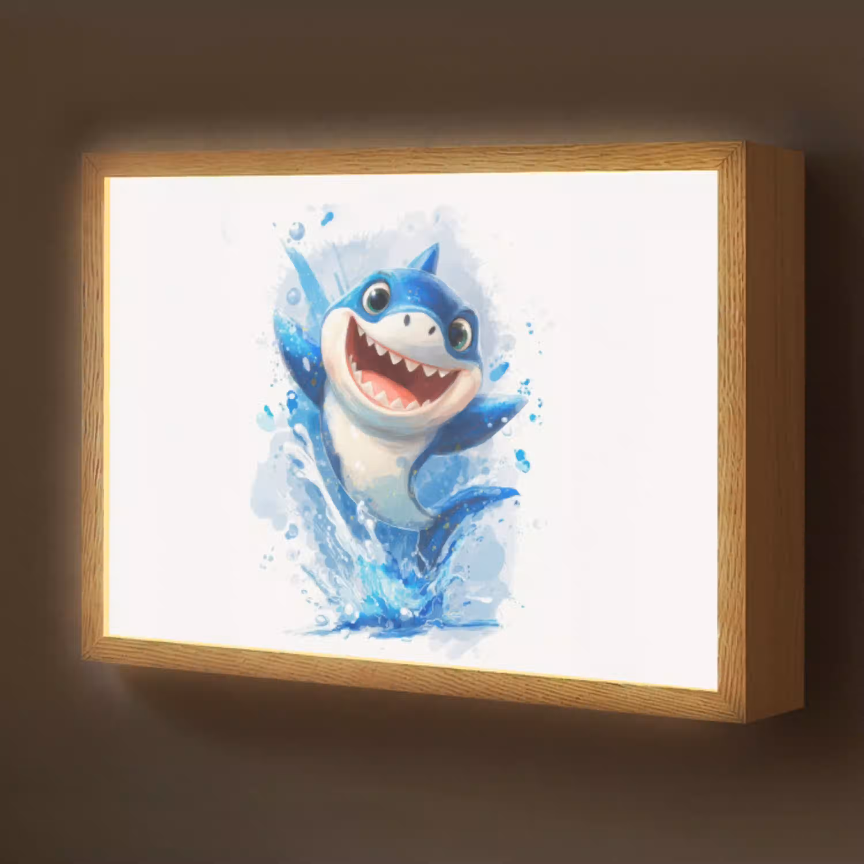 Haai - Water - Blauw Light Box met batterij (Wandlamp kind) middel -z3d_website