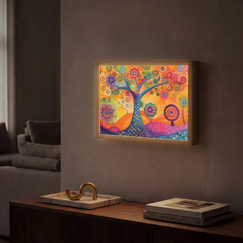 Boom - Levensboom - Abstract - Kleurrijk Light Box met batterij (Wandlamp) middel -sfeer1