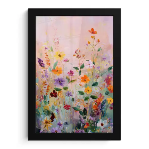 Schilderij - Bloemen - Abstract - Kleurrijk fotolijst zwart zonder passe partout klein -3d