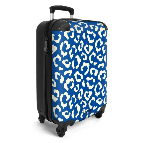 Dierenprints - Panterprint koffer in blauw en wit NBS - Handbagage koffer - Unisex middel -productfoto_3d