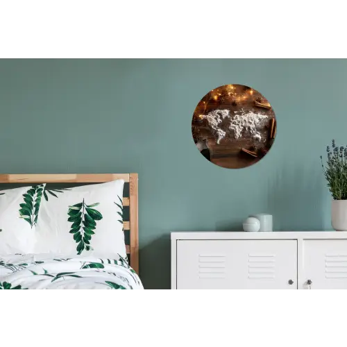 Wereldkaart - Poedersuiker - Hout Wandcirkel aluminium klein -slaapkamer