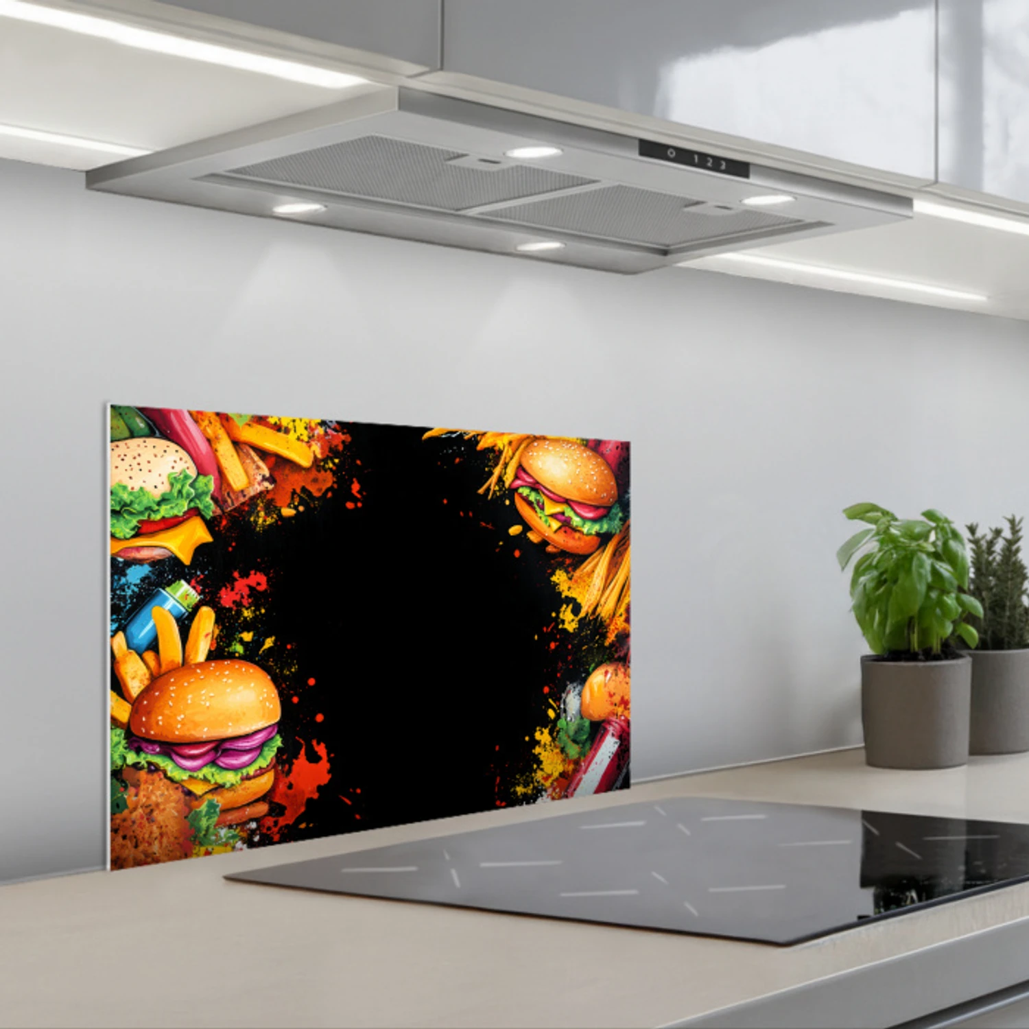 Fastfood - Graffiti - Hamburger - Eten - Modern keuken achterwand spatscherm klein -3d_schuin