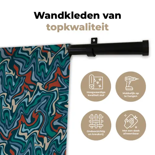 Golven - Retro - Blauw - Patroon Wandkleed katoen klein 269 -sfeer2
