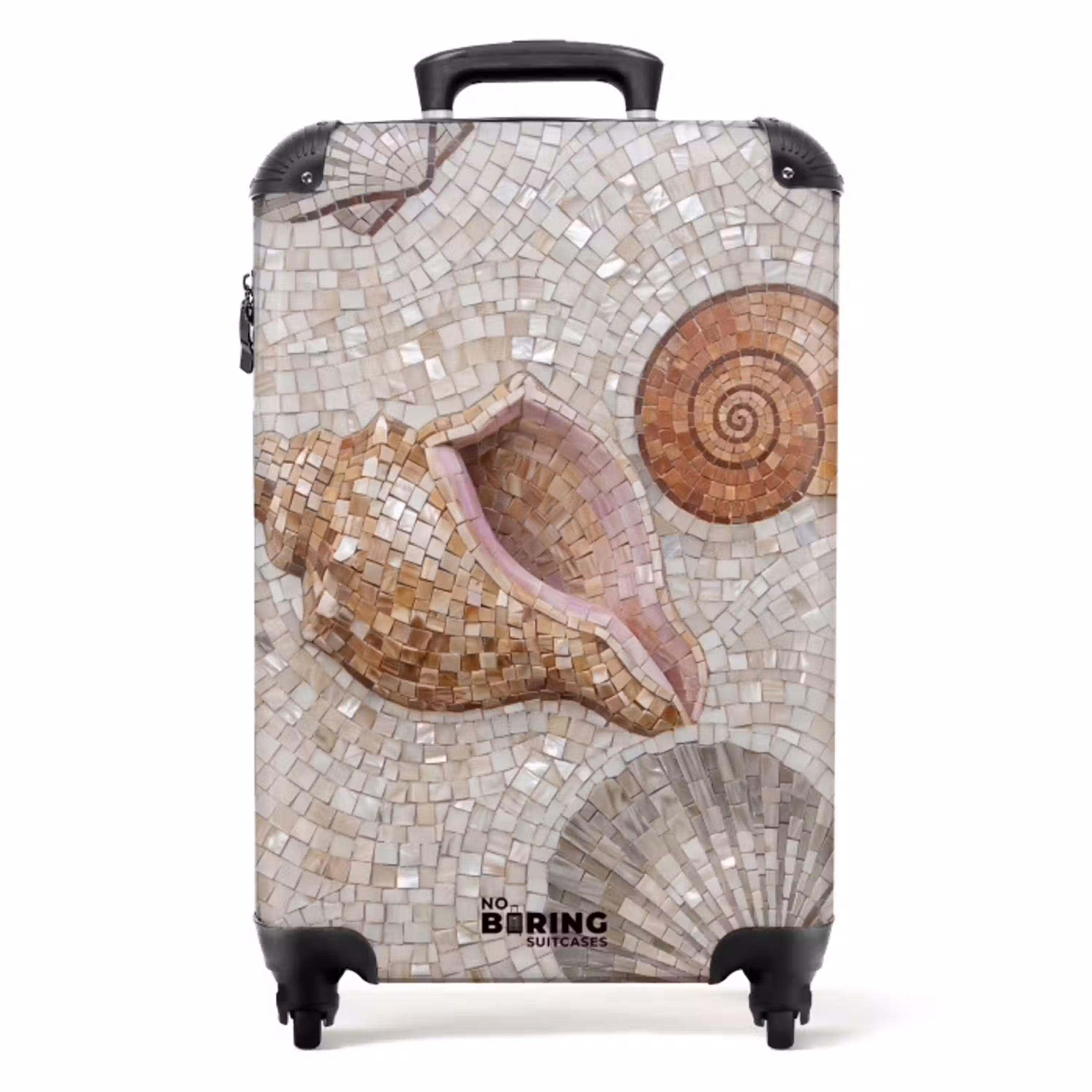 Schelp - Mozaïek - Zee - Beige - Modern NBS - Handbagage koffer - Volwassenen Unisex middel -productfoto_recht