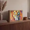 Leeuw - Olieverf - Kunst - Dieren Light Box met batterij (Wandlamp) middel -sfeer2