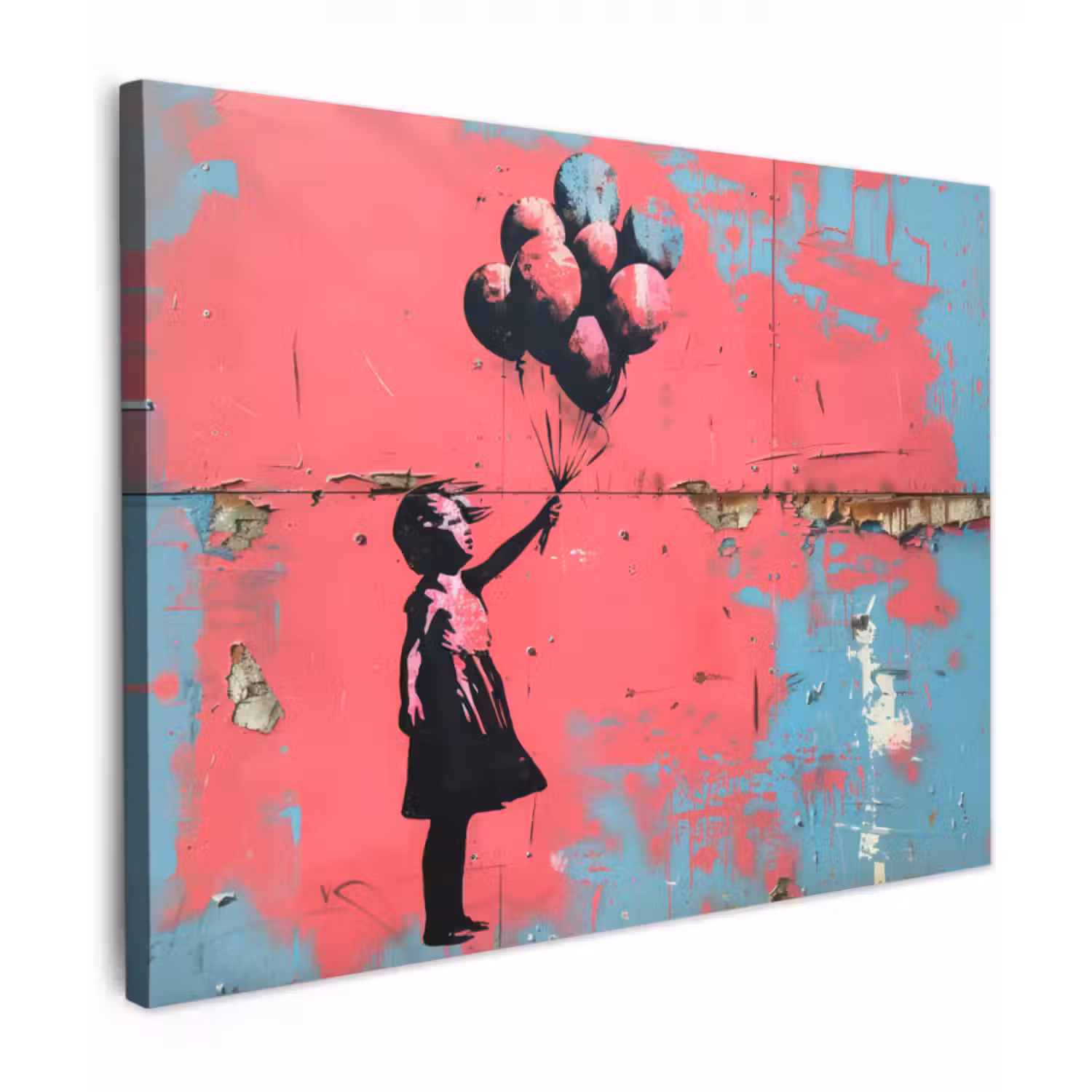Leinwandbild - Graffiti - Mädchen - Luftballon - Banksy - Straßenkunst