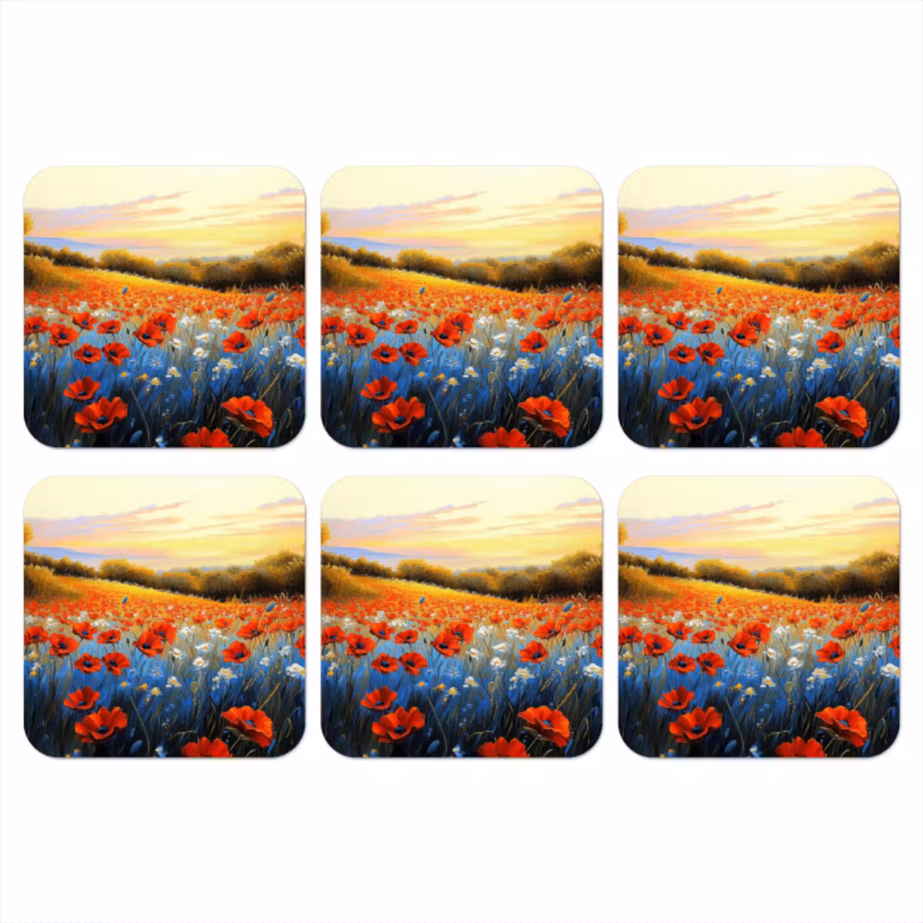 Klaproos - Bloemenveld - Kleurrijk onderzetter kurk middel -3d
