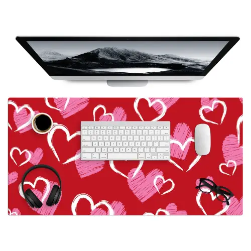 Patroon - Hartjes - Roze - Valentijn Muismat XXL klein -3d