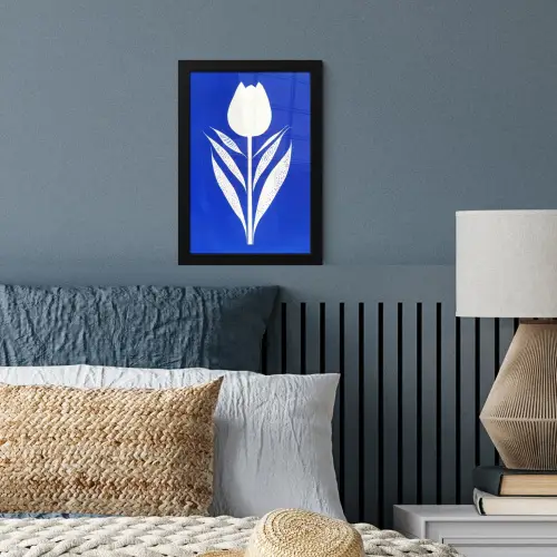 Tulp - Minimalistisch - Bladeren - Wit fotolijst zwart zonder passe partout klein -sfeer3