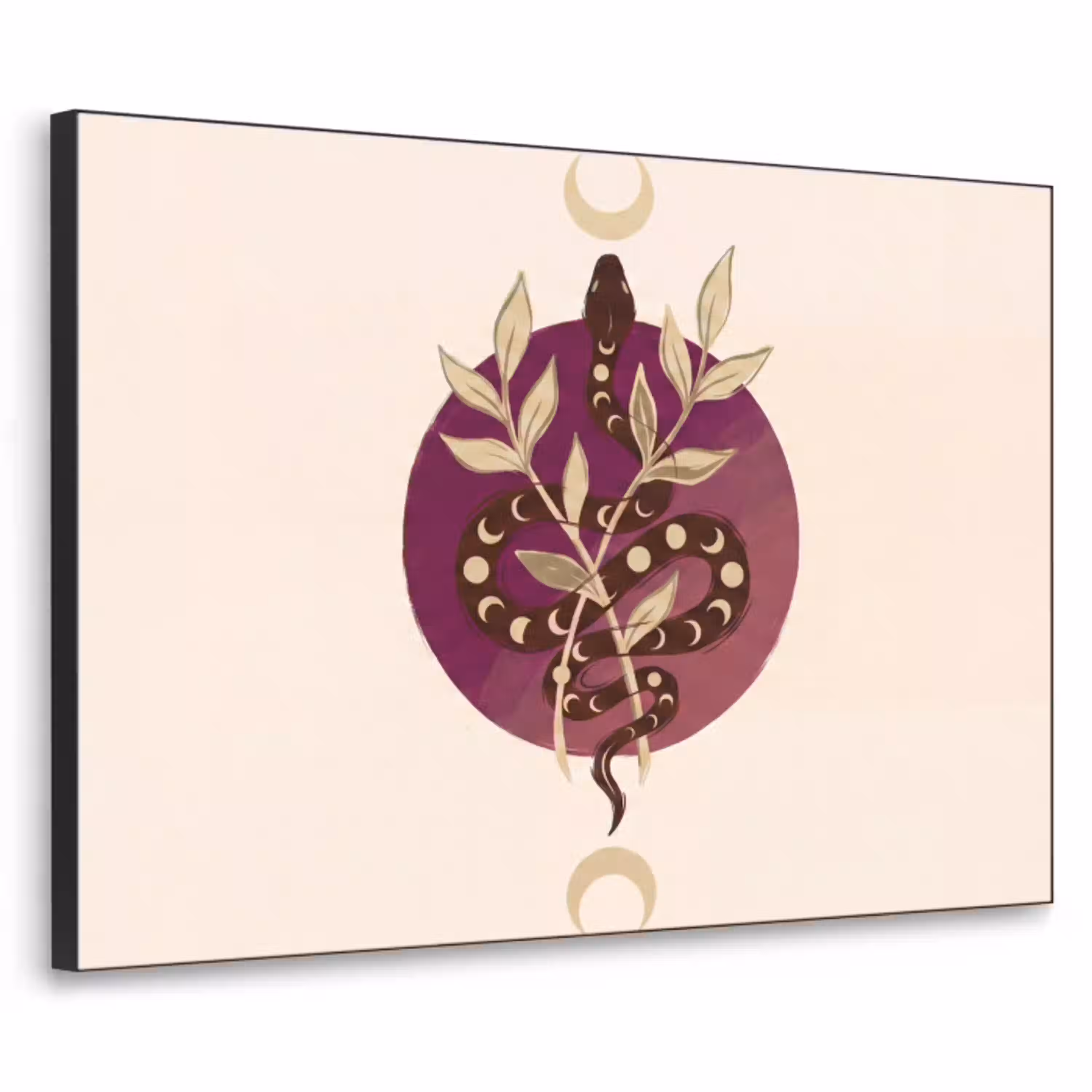 Dieren - Slang - Maan - Mystiek - Abstract Textielframe zwart klein -3d