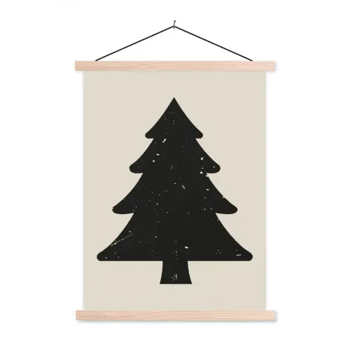 Kerstboom - Zwarte kerstboom - Boom - Japandi textielposter latten blank klein -3d