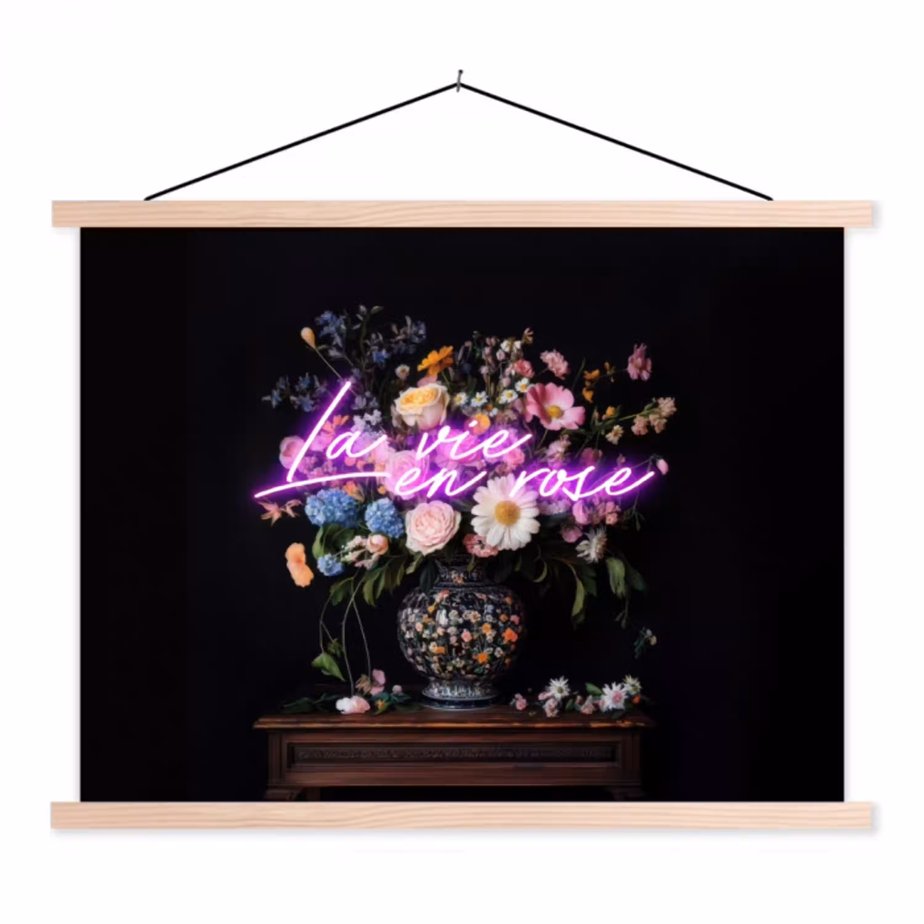 Neon - Vaas - Bloemen textielposter latten blank klein -3d