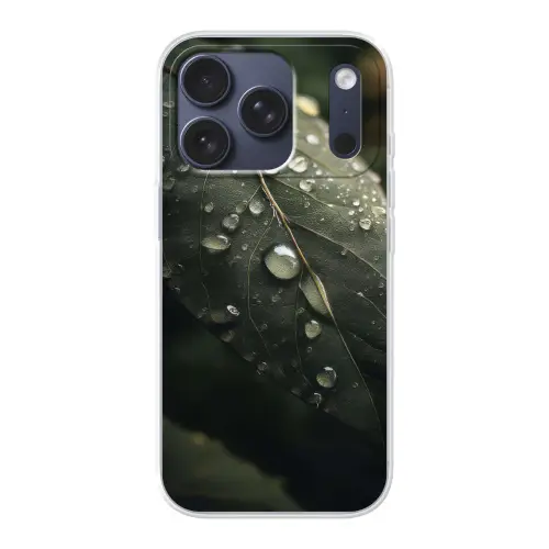 Blad - Groen - Nerven - Regendruppels Telefoonhoesje iPhone 17 Pro klein -3d