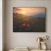 Bloemenveld - Gras - Bloemen - Planten - Zonsondergang - Oranje Textielframe - compleet frame klein -sfeer2