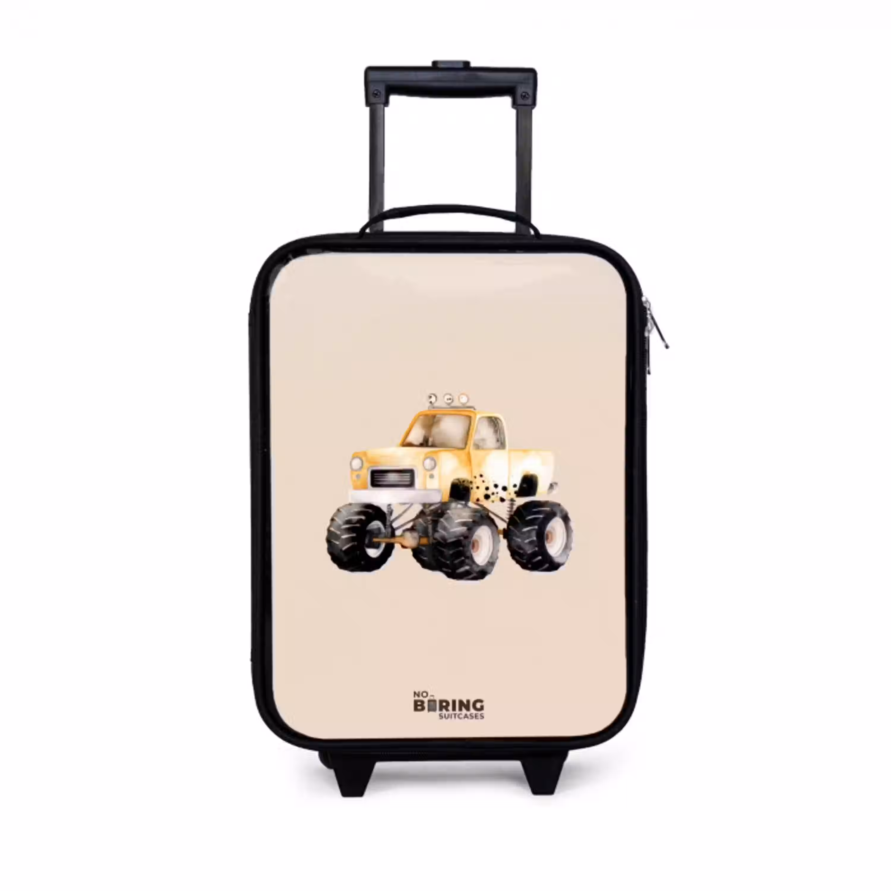 Gele monstertruck op een beige achtergrond Kinderkoffer - Zwart klein -3d
