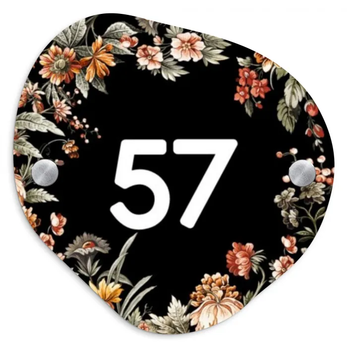 Bloemen - Zwart - Traditioneel Naambord Organisch middel -3d