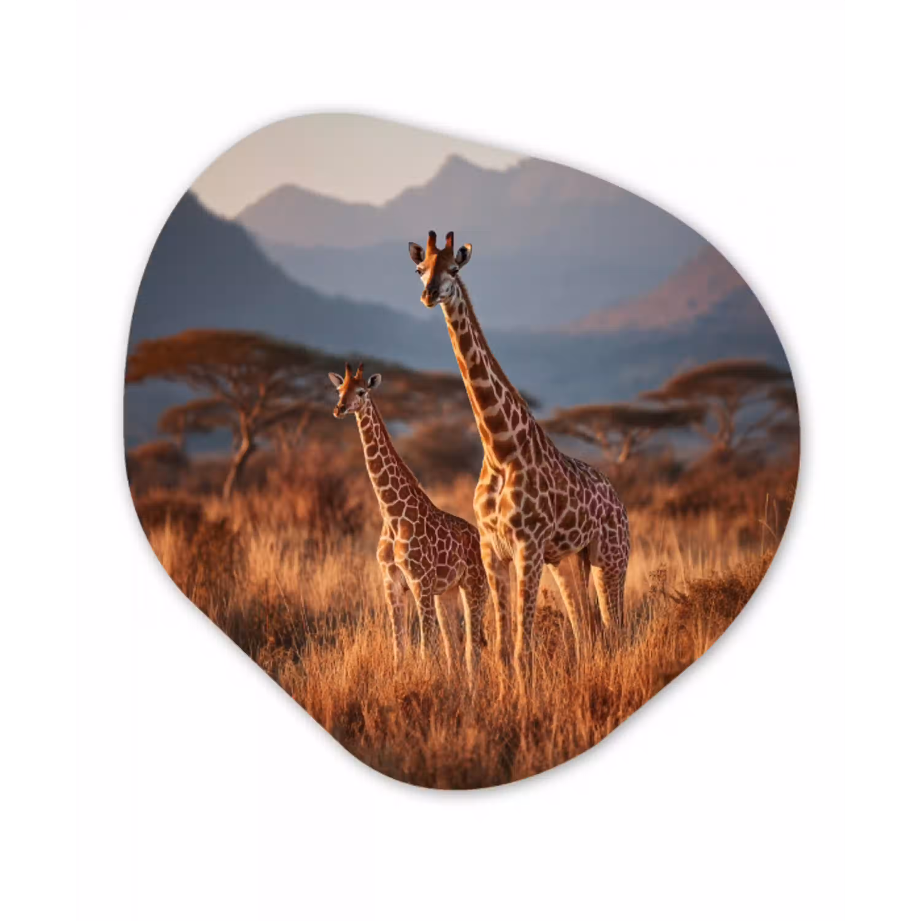 Giraffen - Hoog gras - Acaciabomen Wandcirkel Organisch Forex 3mm klein -3d