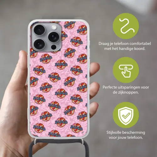 Disco - Bal - Patroon - Roze Hoesje iPhone 16 Pro Max met koord klein 804 -sfeer2_NL