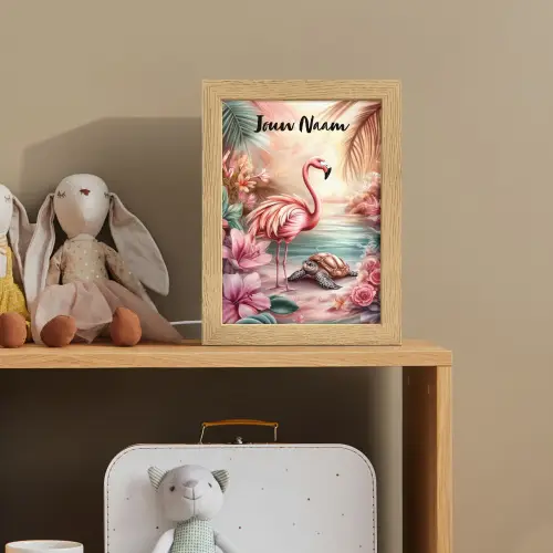 Flamingo - Schildpad - Roze Light Box met kabel (Kinderlampje) klein -sfeer2_kind