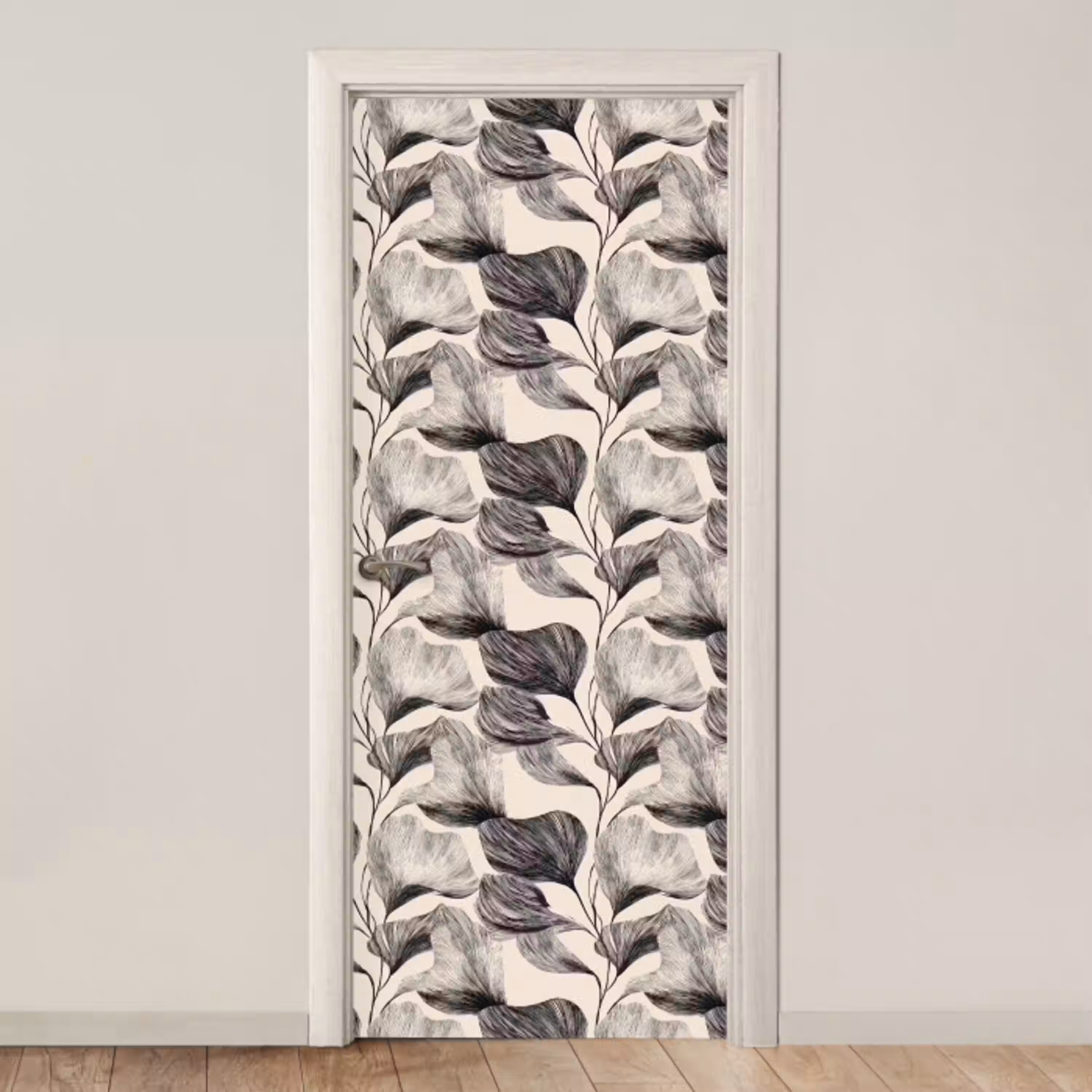 Botanisch - Bladeren - Zwart deurposter klein 289 -3d_beige