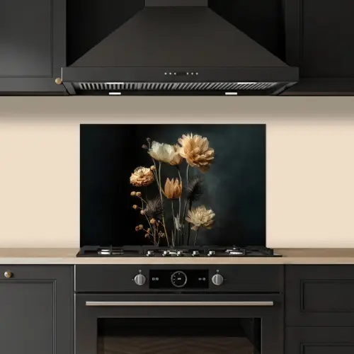 Boeket - Bloemen - Licht - Zwart keuken achterwand spatscherm klein -sfeer1