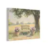 Houten bankje - Bloempotten - Landschap PET vilt klein -3d
