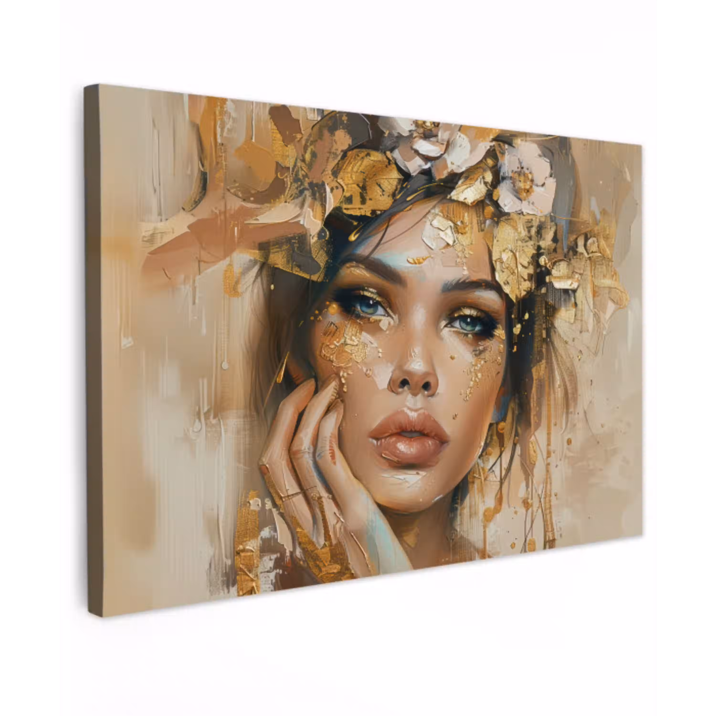 Vrouw - Bloemen  - Goud - Portret canvas 2cm klein -z3d