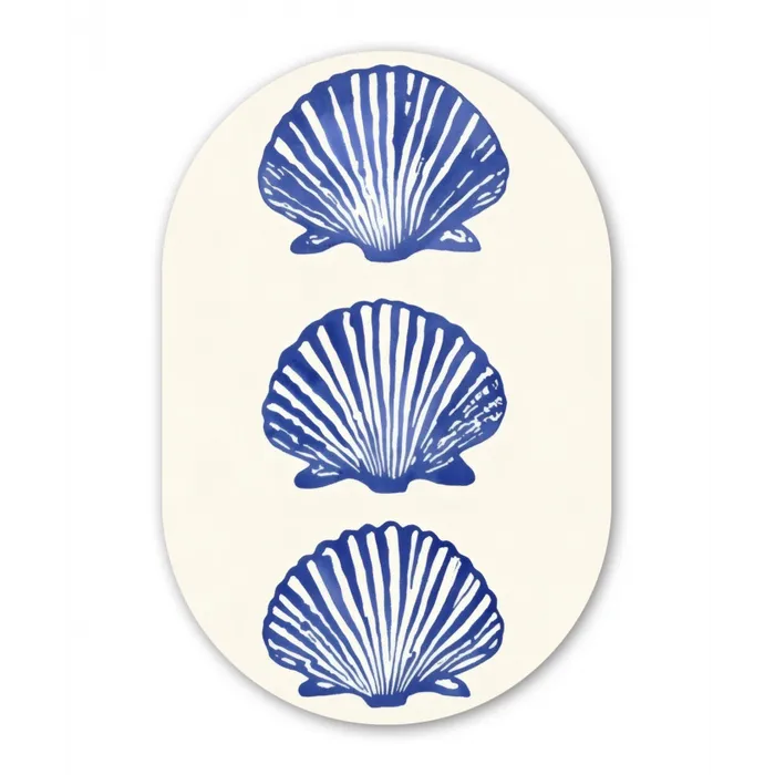 Schelpen - Blauw - Patroon Wandcirkel Ovaal Glas middel -3d