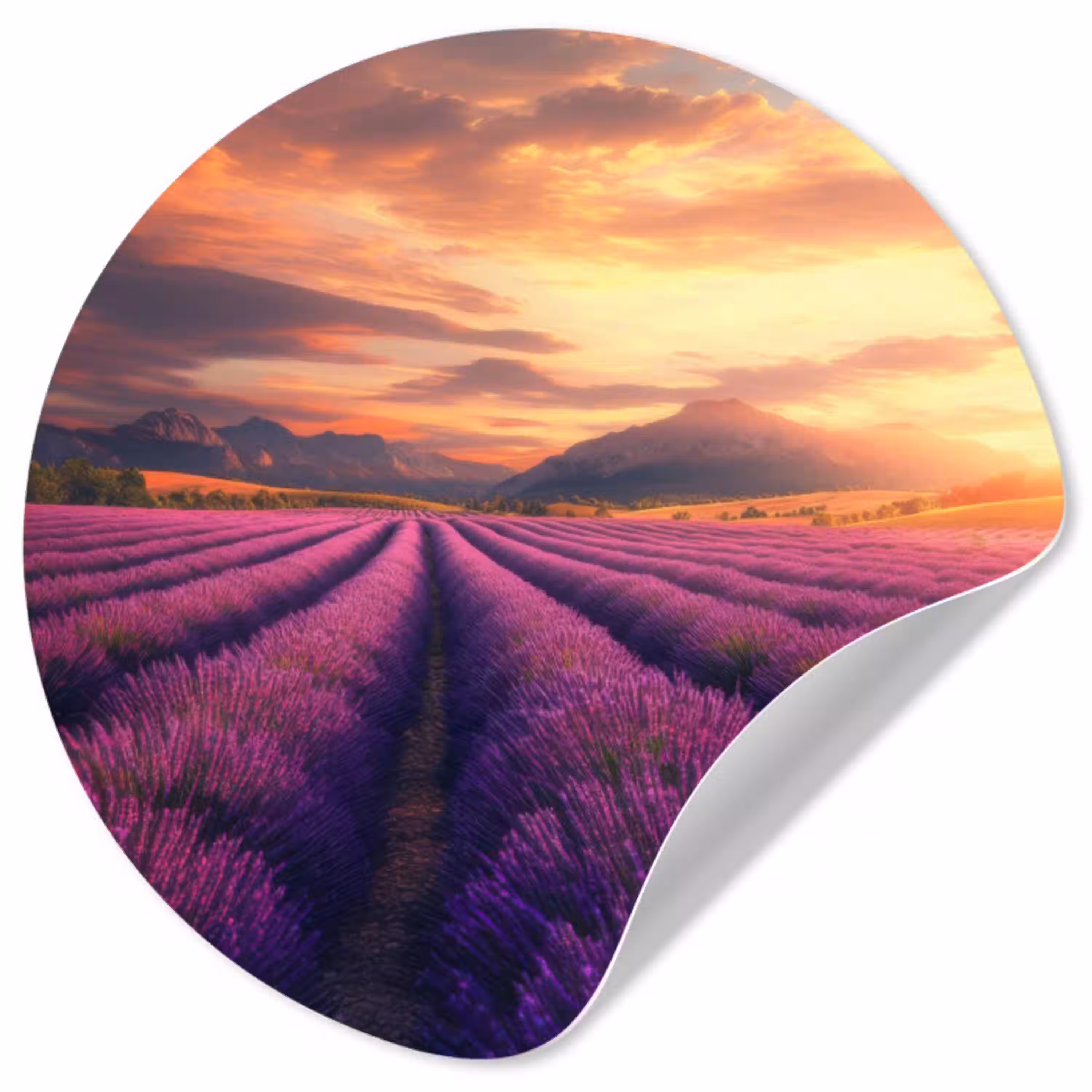 Lavendelveld - Zonsondergang - Paars Wandcirkel behangsticker klein -3d