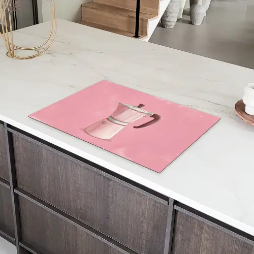 Roze - Mokkapot - Illustratie - Koffie Inductie beschermer vinyl 3mm klein -sfeer8