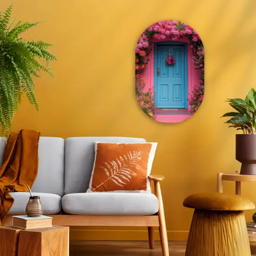 Bloemen - Deur - Roze Wandcirkel Ovaal Forex klein -sfeer4