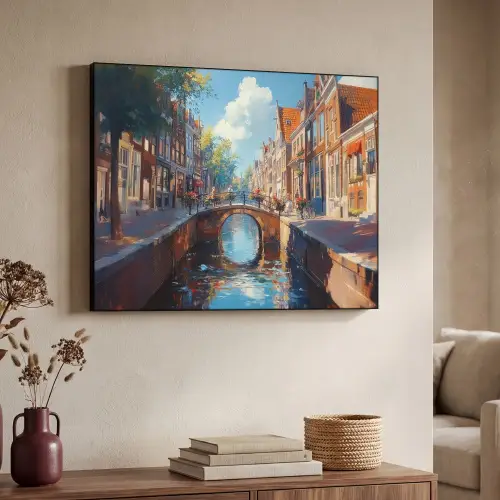 Stad - Gracht - Zon - Fietsen Textielframe - compleet frame klein -sfeer3